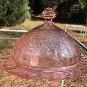 Elegant Pink Glass Butter Dish